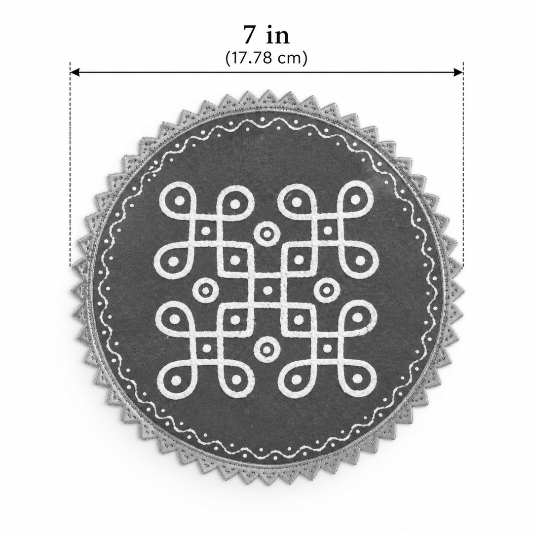 Kolam Round 7 Inch Reusable Hand-Painted Fabric Rangoli Mat for Festive Decor