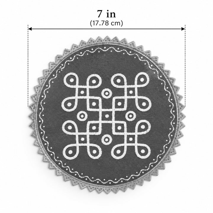 Kolam Round 7 Inch Reusable Hand-Painted Fabric Rangoli Mat for Festive Decor