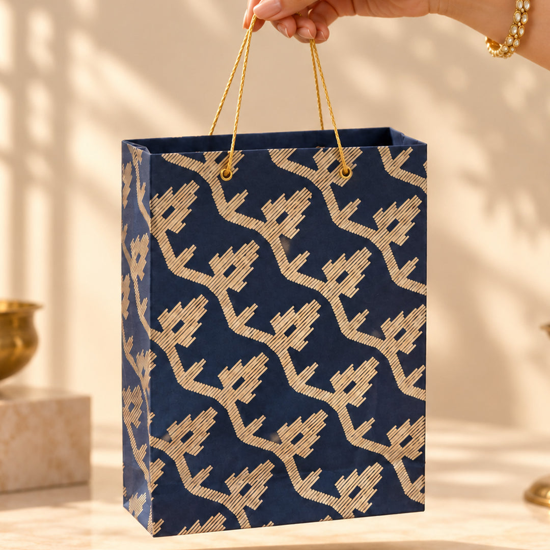 "Leheriya" Handmade Golden Screen Printed Small Paper Bag For Festive Gifting