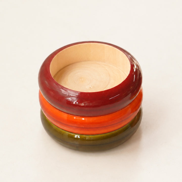 Set of 2 | "Three-Ringed" Etikoppaka Wooden Tealight Holders With Tealights For Festive Decor