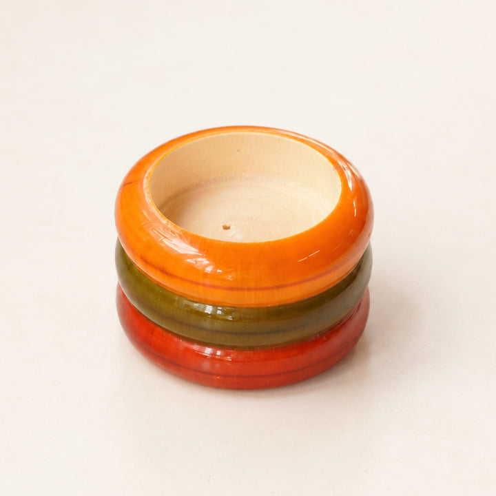 Set of 2 | "Three-Ringed" Etikoppaka Wooden Tealight Holders With Tealights For Festive Decor