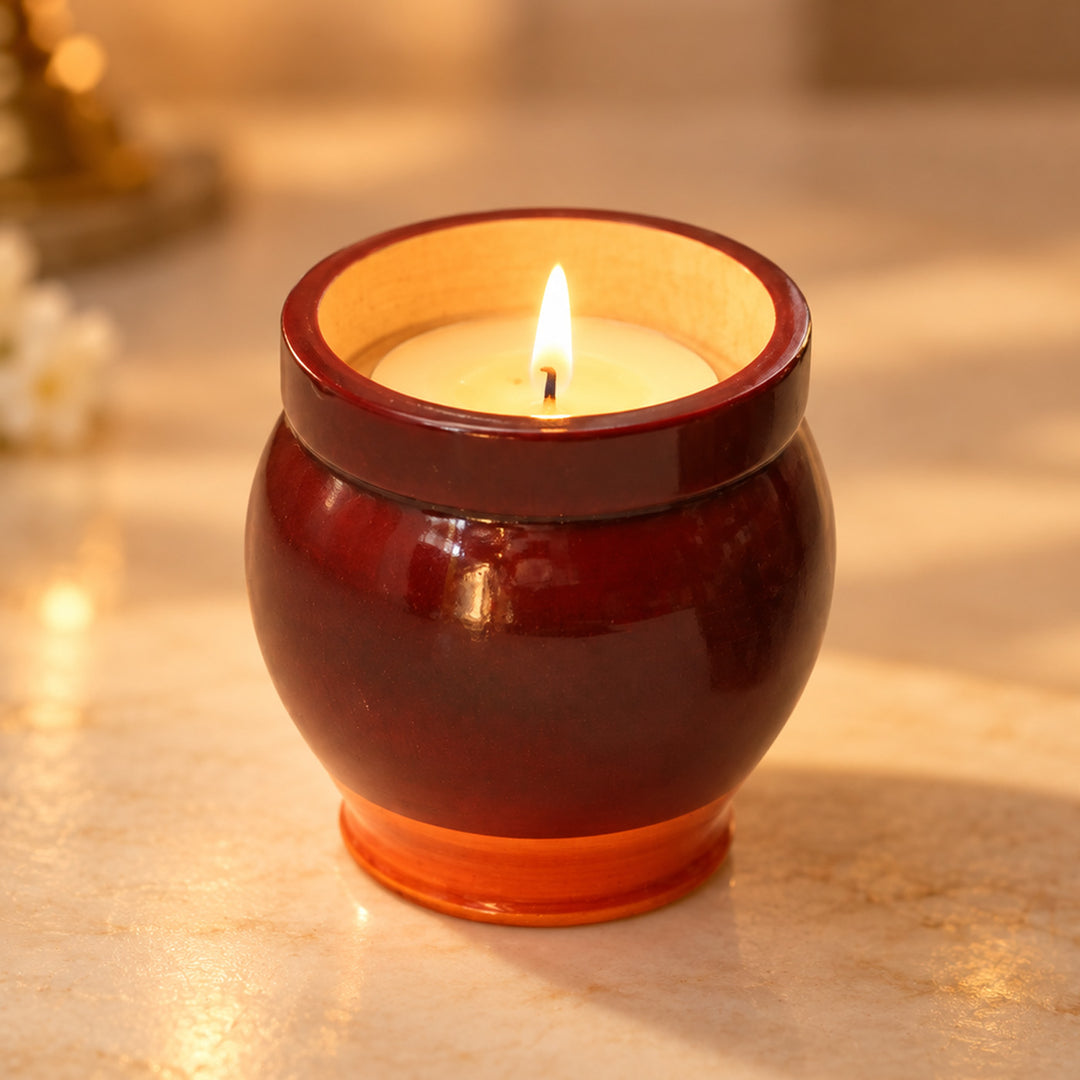 Etikoppaka Pot-Shaped Wooden Tealight Holder With Tealight For Festive Decor