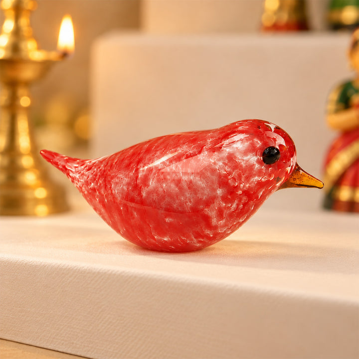 Blown Glass Red Speckled Bird Figurine For Home Decor