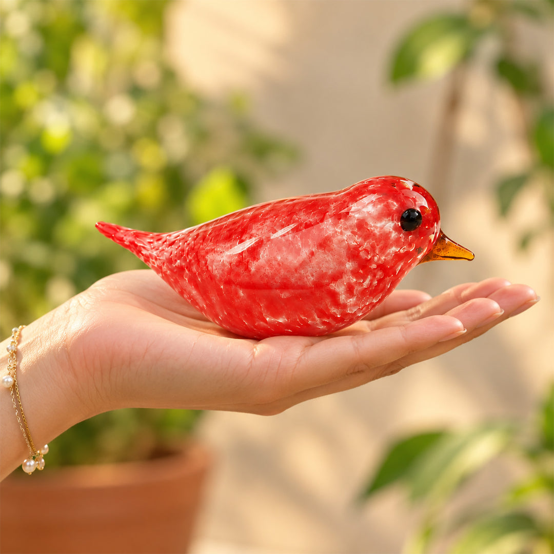 Blown Glass Red Speckled Bird Figurine For Home Decor