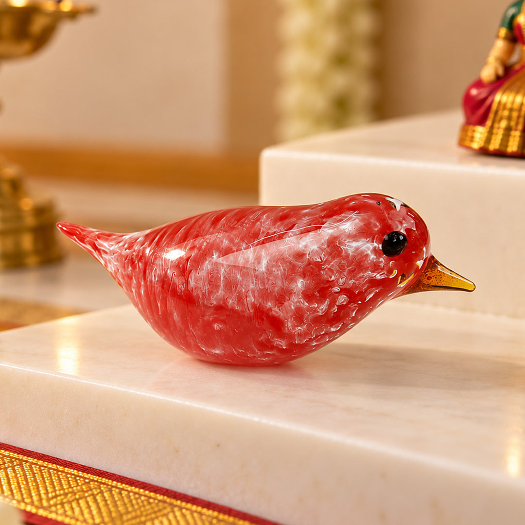 Blown Glass Red Speckled Bird Figurine For Home Decor