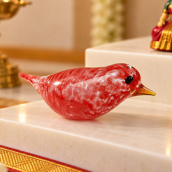 Blown Glass Red Speckled Bird Figurine For Home Decor