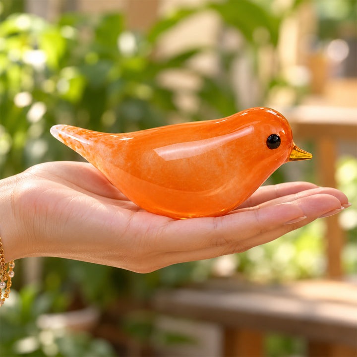 Blown Glass Orange Bird Figurine For Home Decor