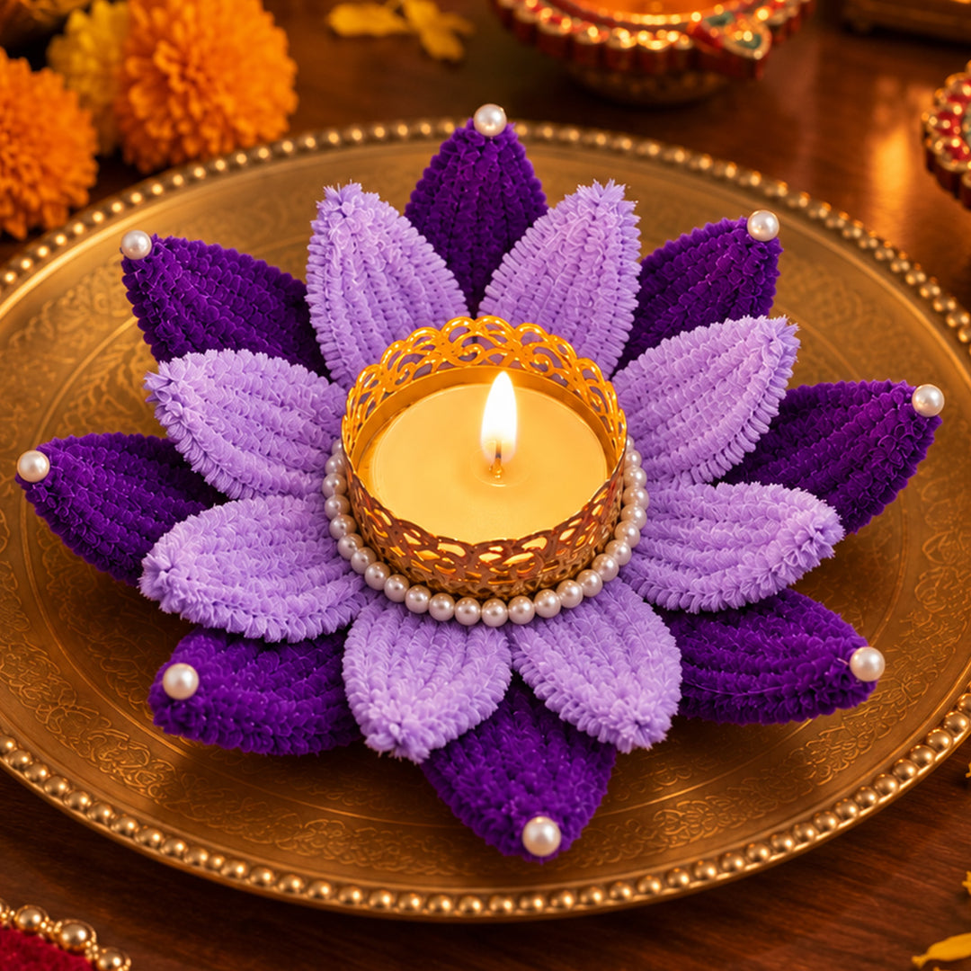 2 Pc | Handmade Two Layered Pipe Cleaner & Pearl Round Tealight Holders