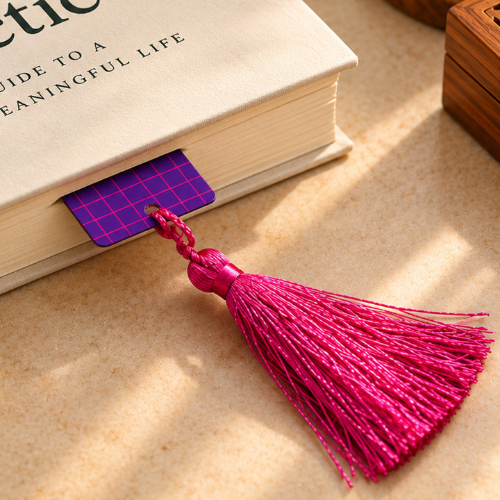 Purple Checked Kanchipuram Weaves Pattu-Inspired Metal Bookmark For Festive Gifting
