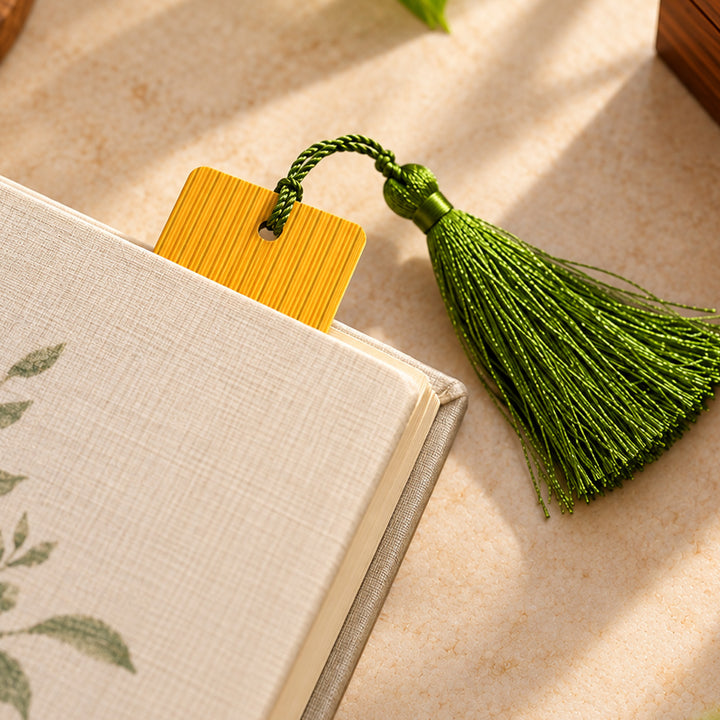 Yellow-Green Kanchipuram Weaves Pattu-Inspired Metal Bookmark For Festive Gifting