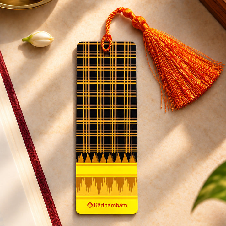 Brown Checked Kanchipuram Weaves Pattu-Inspired Metal Bookmark For Festive Gifting