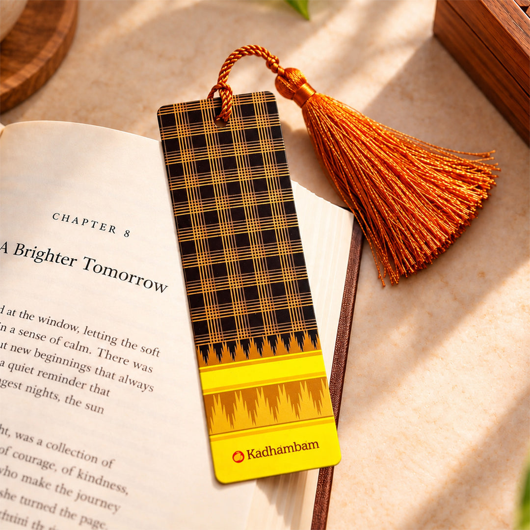 Brown Checked Kanchipuram Weaves Pattu-Inspired Metal Bookmark For Festive Gifting