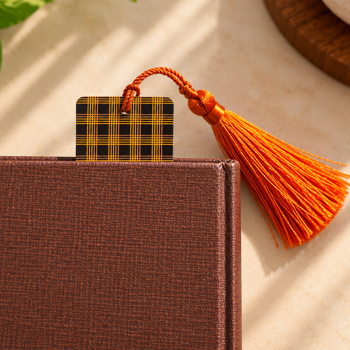 Brown Checked Kanchipuram Weaves Pattu-Inspired Metal Bookmark For Festive Gifting