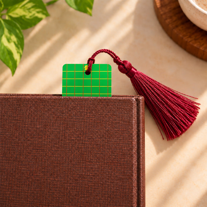 Green Checks Kanchipuram Weaves Pattu-Inspired Metal Bookmark For Festive Gifting