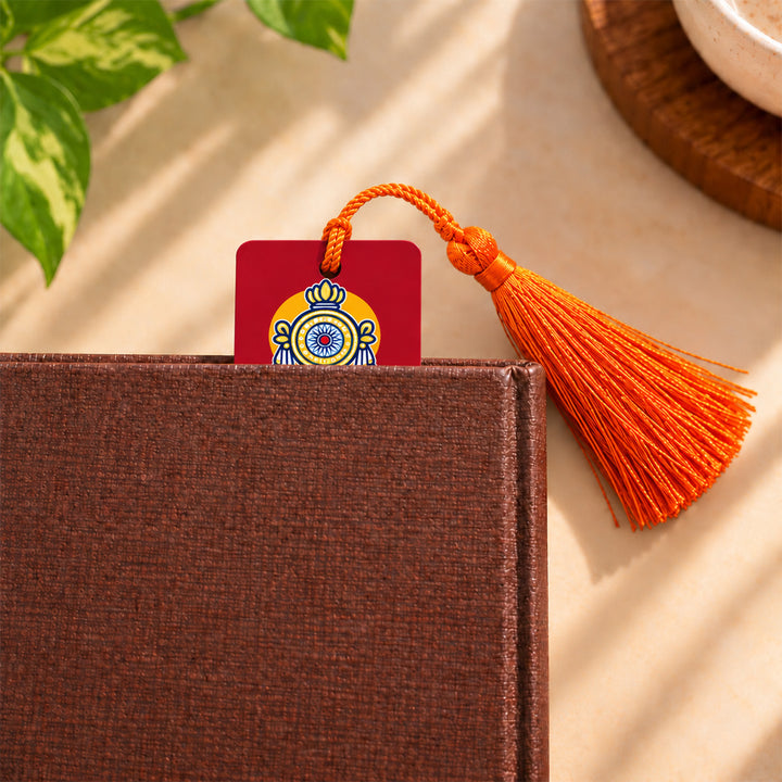 Maroon Kanchipuram Weaves Pattu-Inspired Metal Bookmark For Festive Gifting
