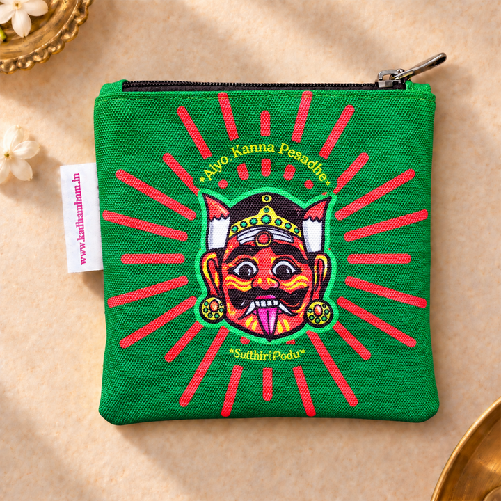 Dhrishti Bommai Green Printed Mini Coin Pouch With Zip For Festive Gifting
