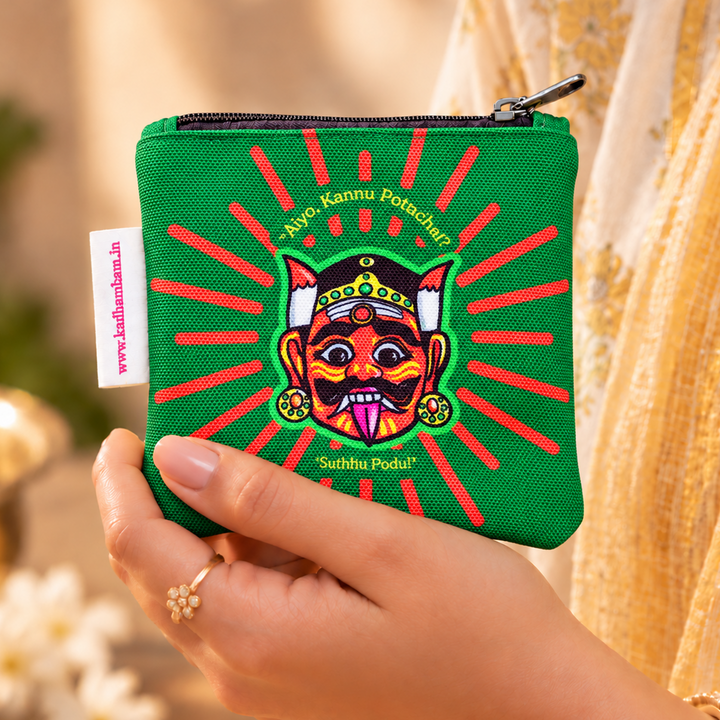Dhrishti Bommai Green Printed Mini Coin Pouch With Zip For Festive Gifting