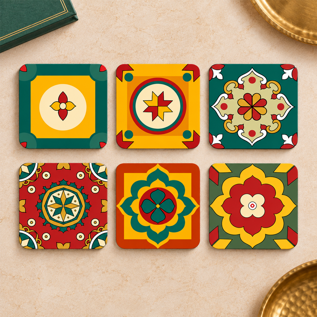 Set Of 6 | Hand-Painted Aathangudi Tiles Festive Themed Magnetic Bookmarks