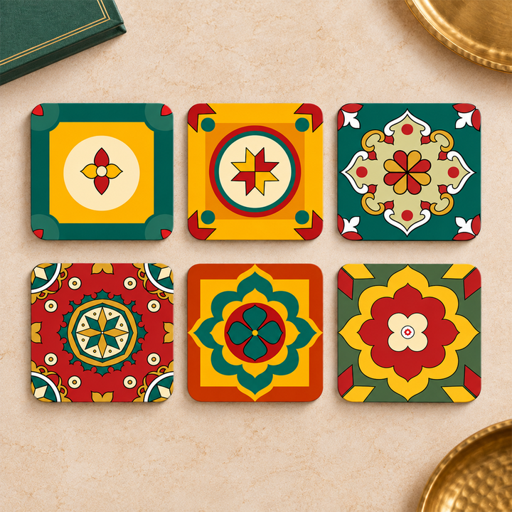 Set Of 6 | Hand-Painted Aathangudi Tiles Festive Themed Magnetic Bookmarks