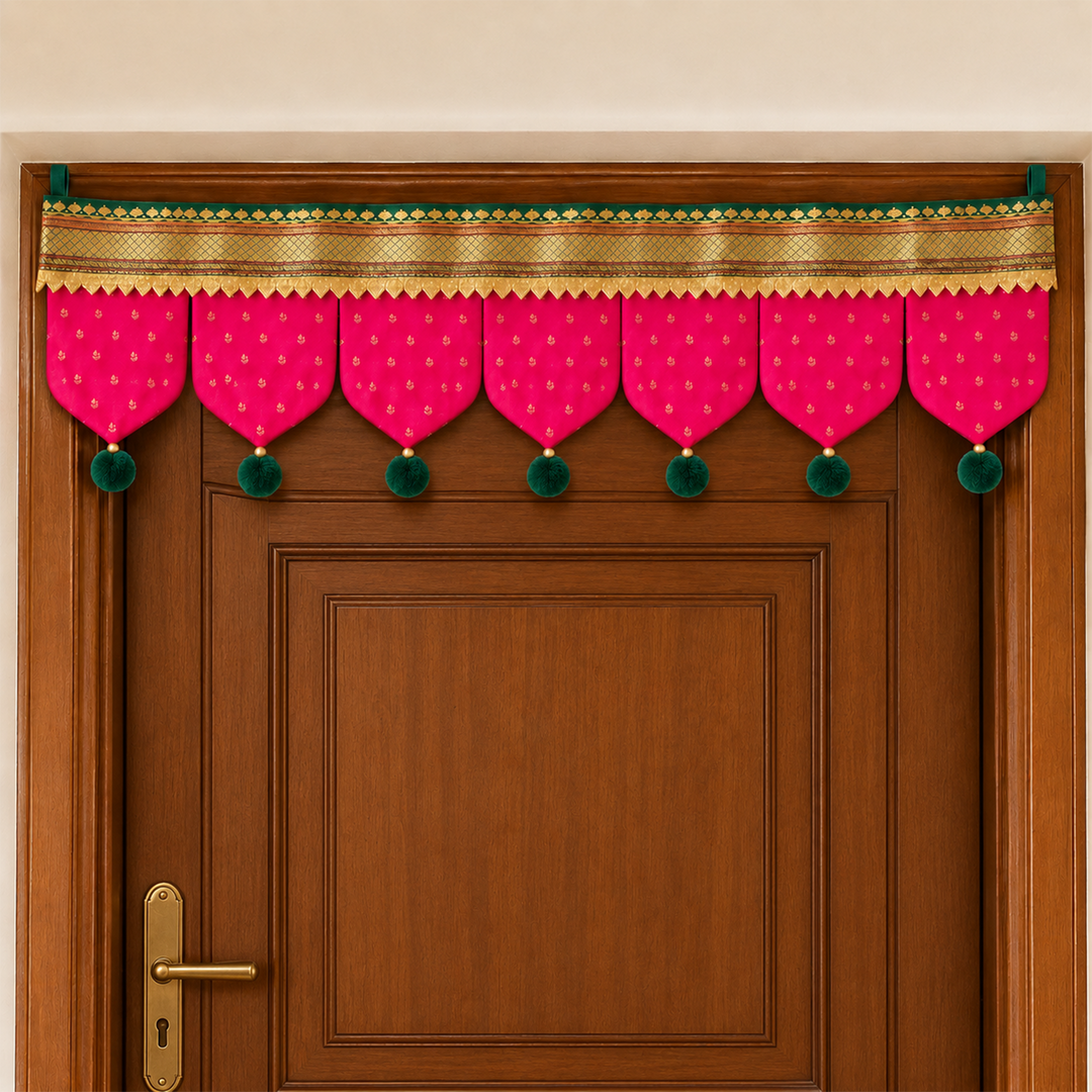 Chandrakala Hand-Stitched Cotton Fabric Toran With Ribbon Loops For Return Gifts & Functions