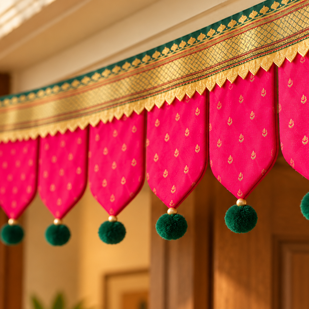 Chandrakala Hand-Stitched Cotton Fabric Toran With Ribbon Loops For Return Gifts & Functions
