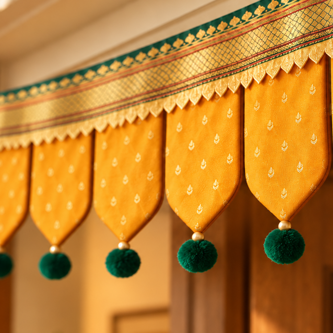 Chandrakala Hand-Stitched Cotton Fabric Toran With Ribbon Loops For Return Gifts & Functions