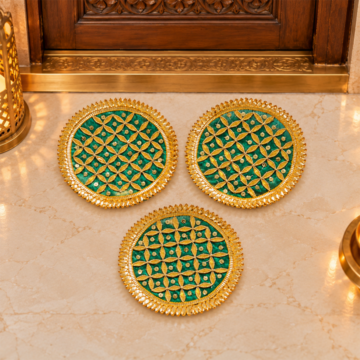 5.1 Inch | Handmade Henna Gota Patti Green Jaal Rangoli for Festive Decor