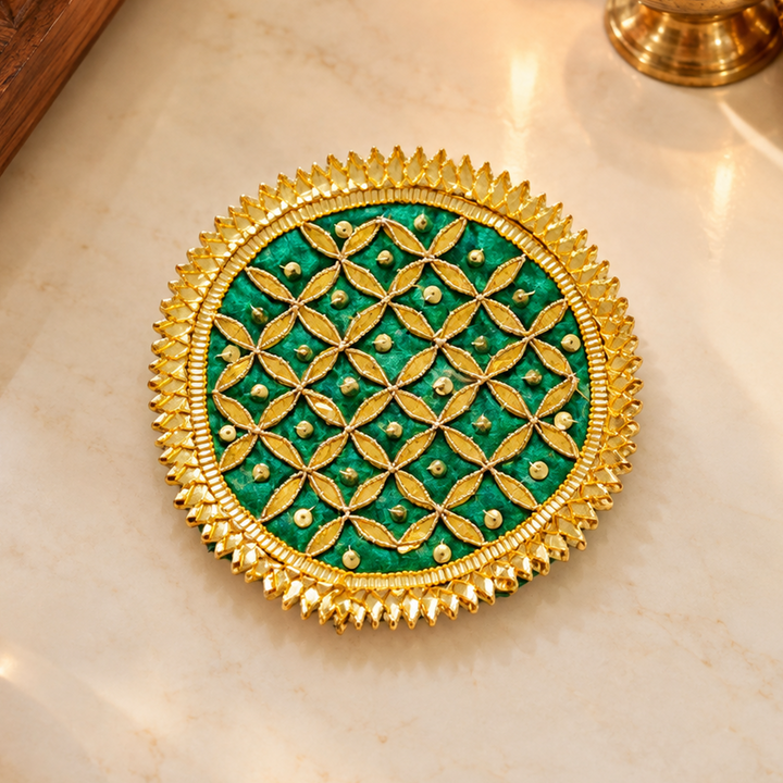 5.1 Inch | Handmade Henna Gota Patti Green Jaal Rangoli for Festive Decor