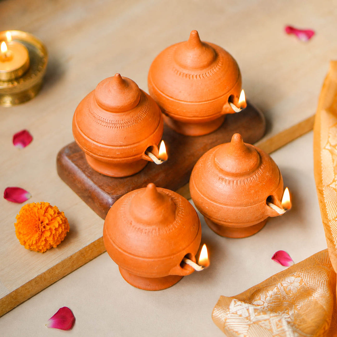 Set Of 2 | Handmade Minimal Design Terracotta Magic Diya