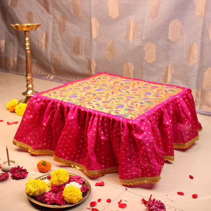 Handcrafted Chaurang Paithani & Chanderi Pooja Asan