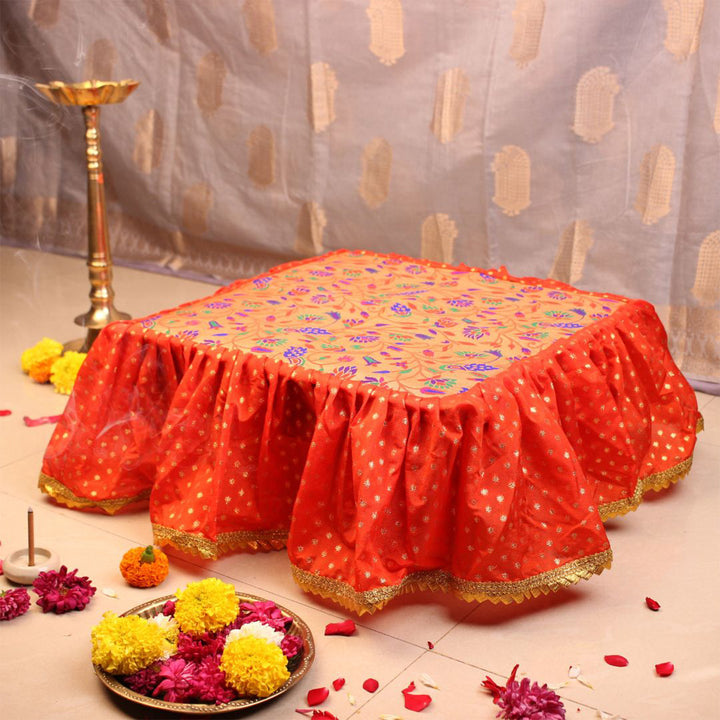 Handcrafted Chaurang Paithani & Chanderi Pooja Asan
