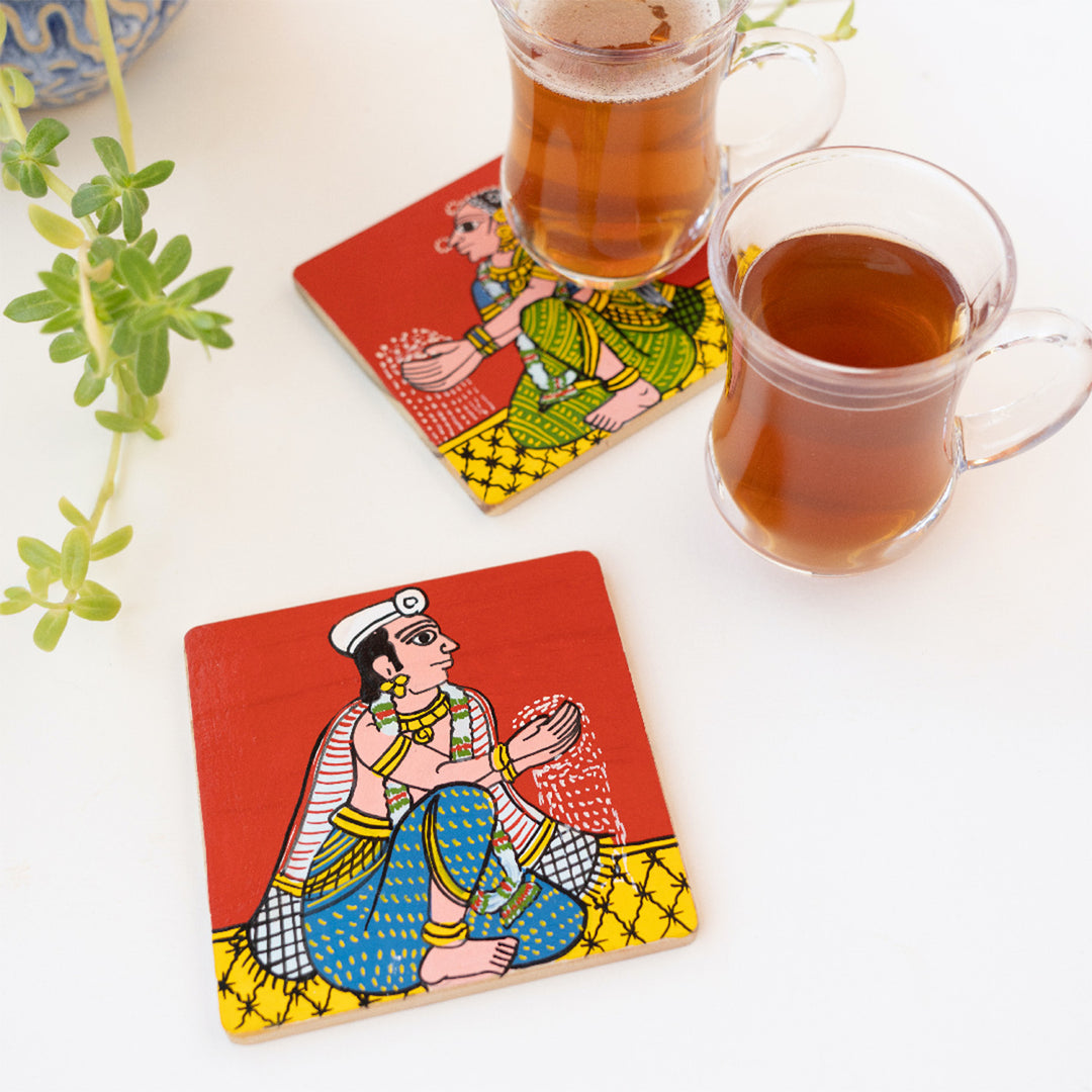 Handpainted Cherial Art Wedding Coasters | Set of 2