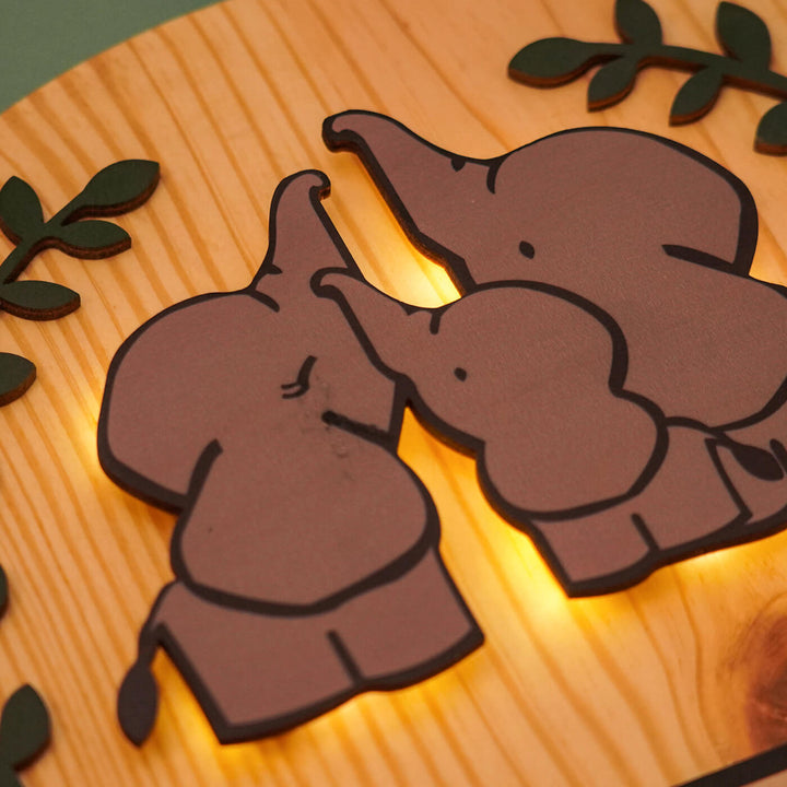Kids Circular 3D Elephant Themed Nameplate with Lights