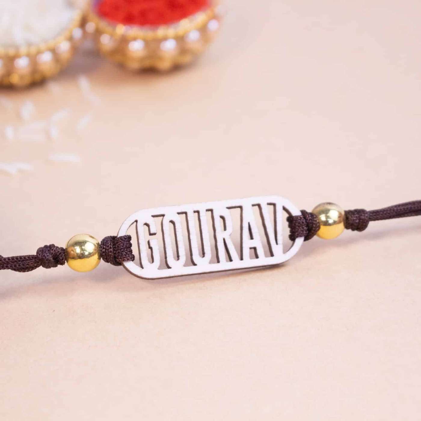 Buy Personalized Handmade Classic Wooden Rakhi With Roli Chawal Online ...