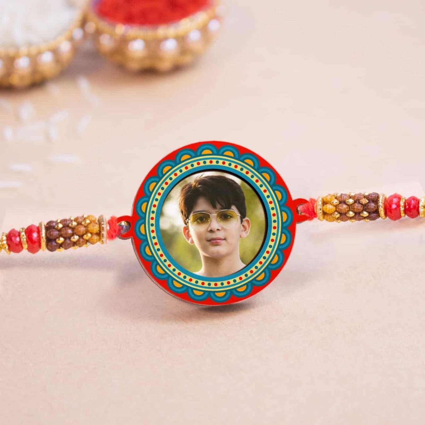 Buy Photo Personalized Handmade Elegant Wooden Rakhi With Roli Chawal ...