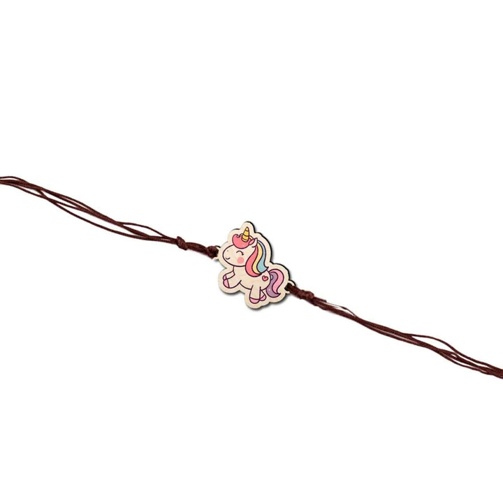 Handmade Unicorn Wooden Kids Rakhi With Roli Chawal