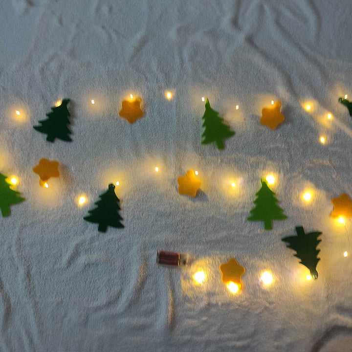 Handmade Christmas Tree Fairy Lights With Felt Embellishments For Christmas Decoration