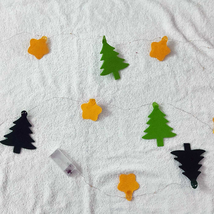 Handmade Christmas Tree Fairy Lights With Felt Embellishments For Christmas Decoration