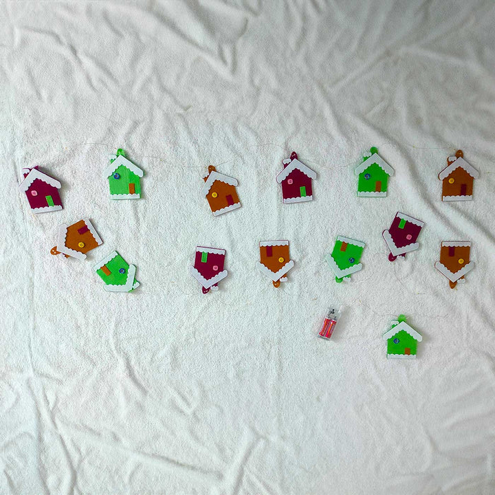 Handmade Candy House Fairy Lights With Felt Embellishments For Christmas Decoration