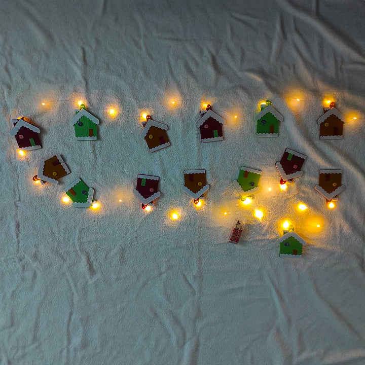 Handmade Candy House Fairy Lights With Felt Embellishments For Christmas Decoration