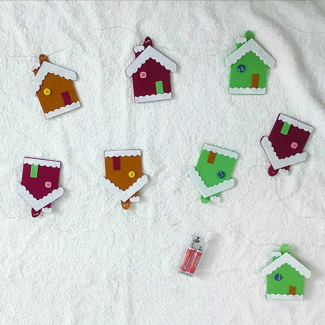 Handmade Candy House Fairy Lights With Felt Embellishments For Christmas Decoration