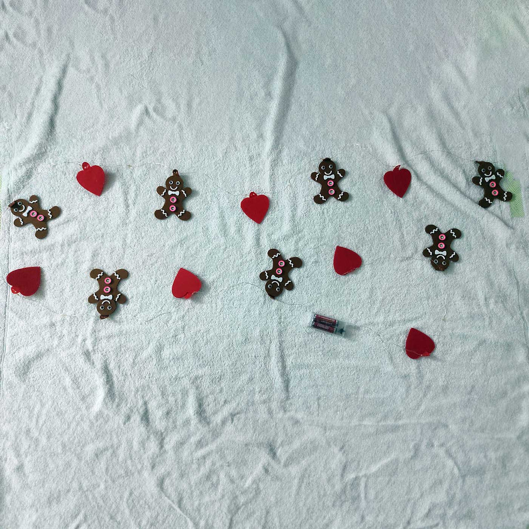 Handmade Cookie Man Fairy Lights With Felt Embellishments For Christmas Decoration