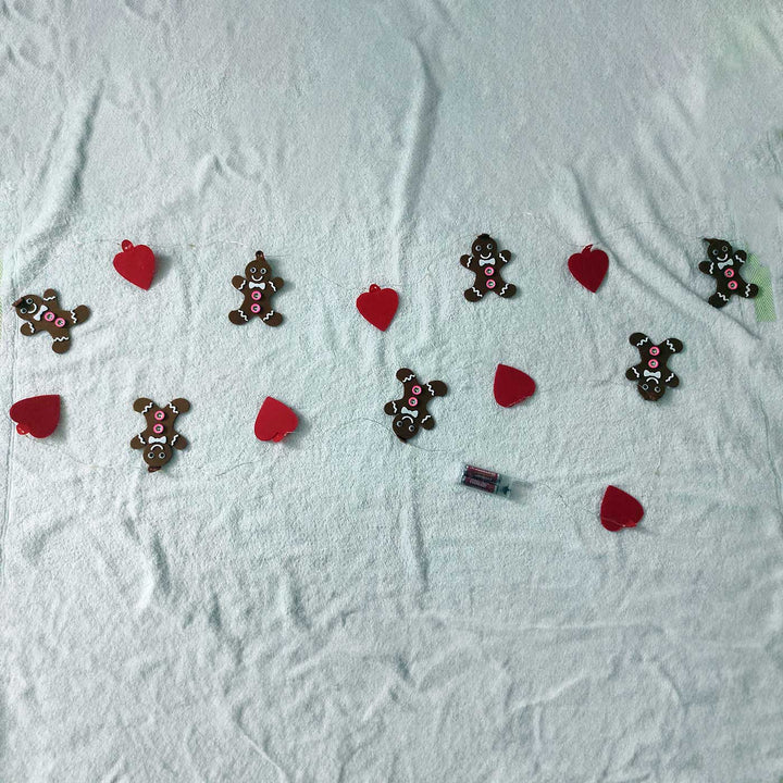 Handmade Cookie Man Fairy Lights With Felt Embellishments For Christmas Decoration
