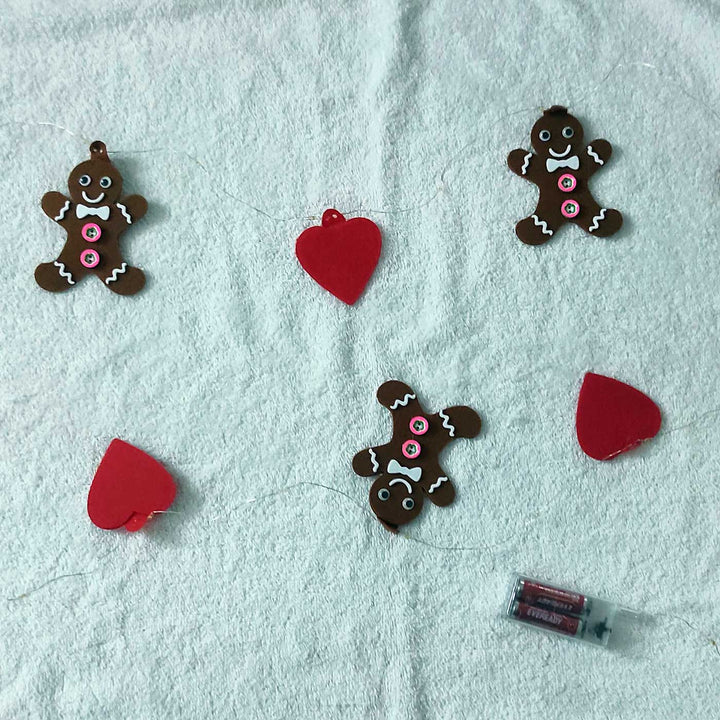 Handmade Cookie Man Fairy Lights With Felt Embellishments For Christmas Decoration
