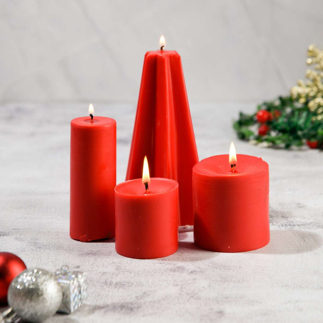 Handmade Red Pillar Soy Wax Candles | Secret Santa Gift Ideas | Set Of 4