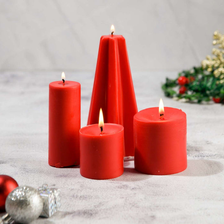 Handmade Red Pillar Soy Wax Candles | Secret Santa Gift Ideas | Set Of 4