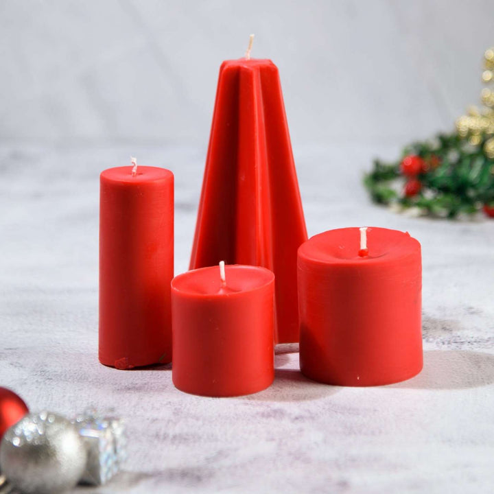 Handmade Red Pillar Soy Wax Candles | Secret Santa Gift Ideas | Set Of 4