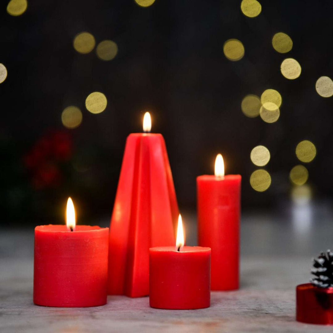 Handmade Red Pillar Soy Wax Candles | Secret Santa Gift Ideas | Set Of 4