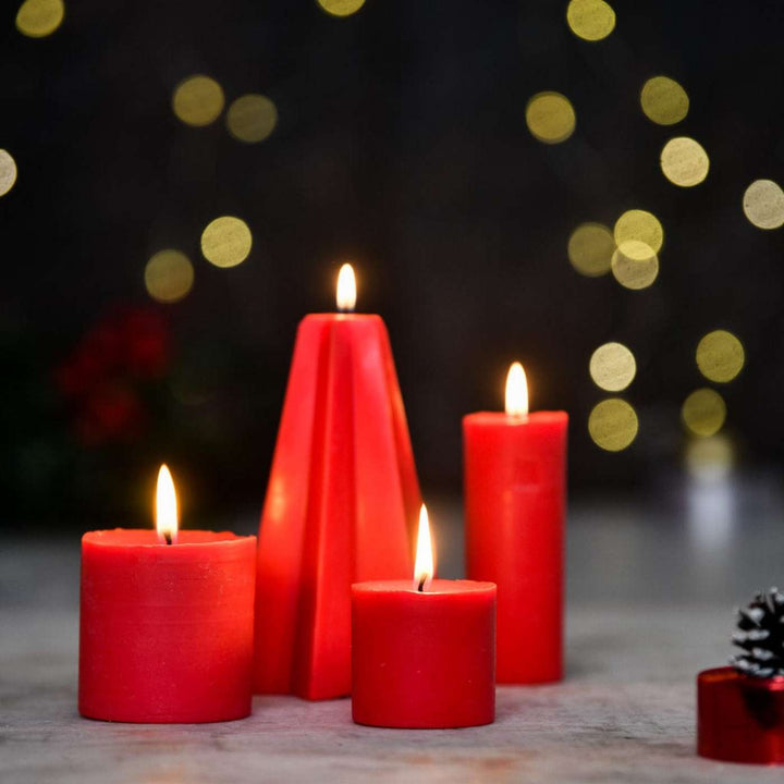 Handmade Red Pillar Soy Wax Candles | Secret Santa Gift Ideas | Set Of 4