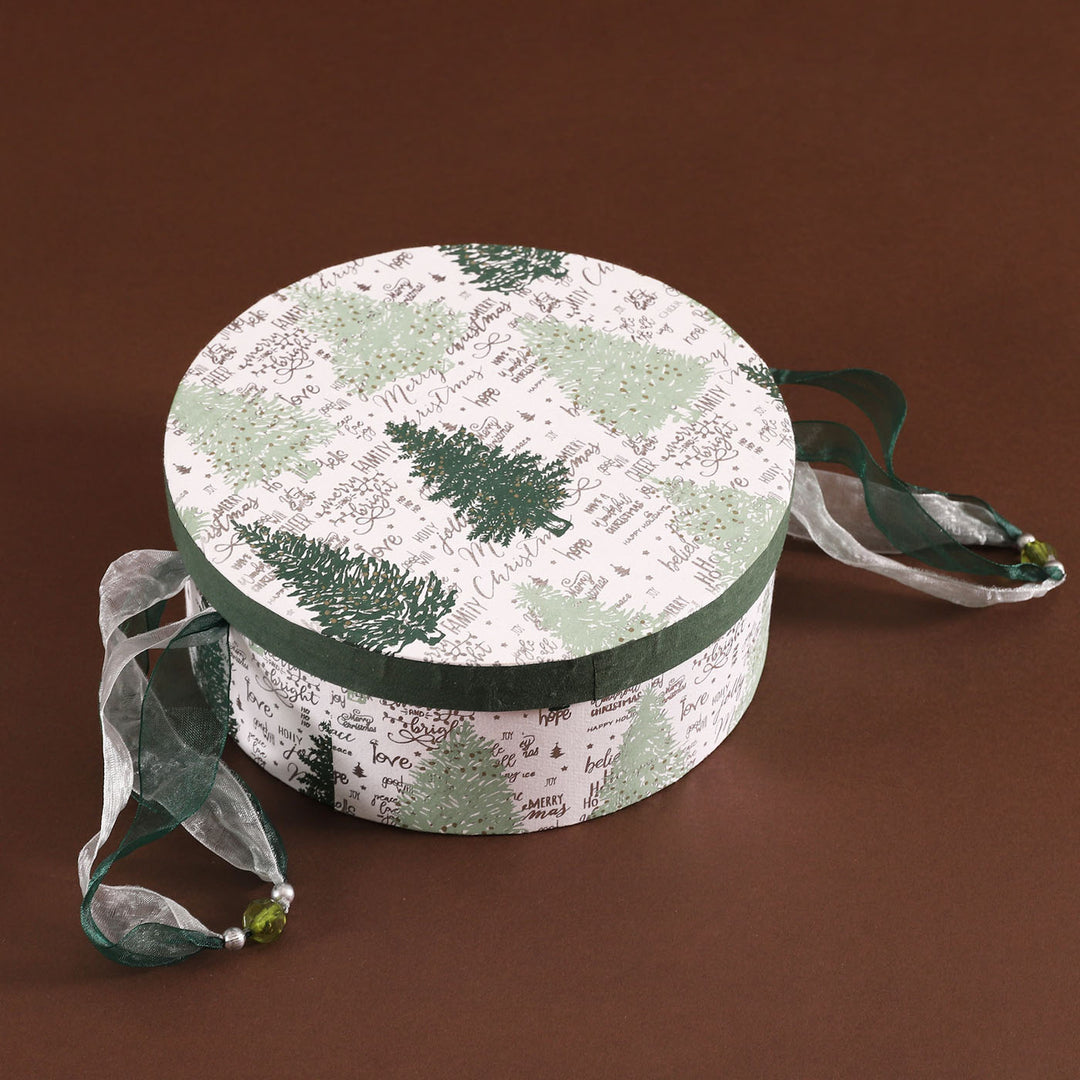 3 Pc | Handmade Paper Christmas Tree Theme Round Gift Box